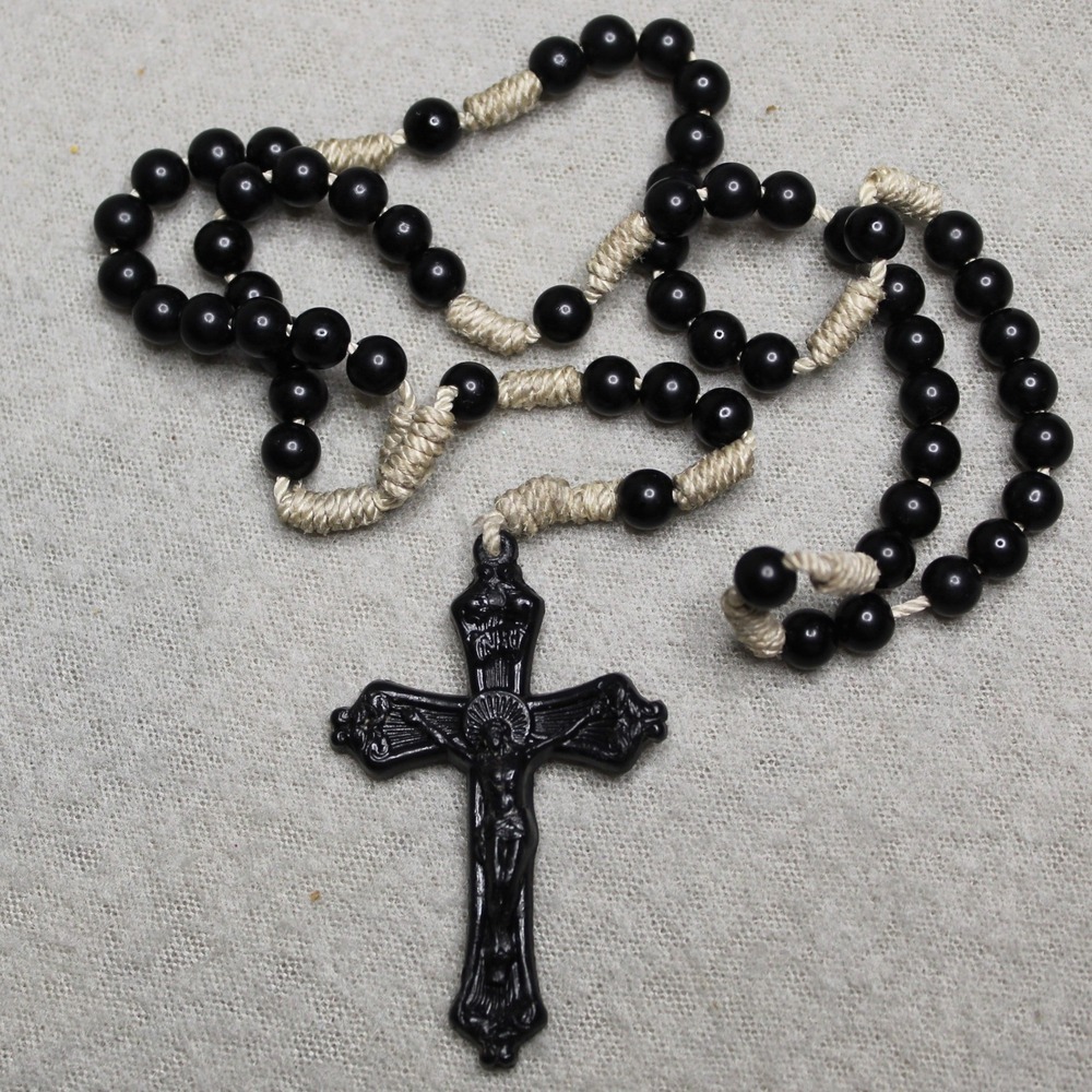 Unbranded Rosary‎ Prayer Beads Unisex OS Black Excellent Crucifix Knotted Cord